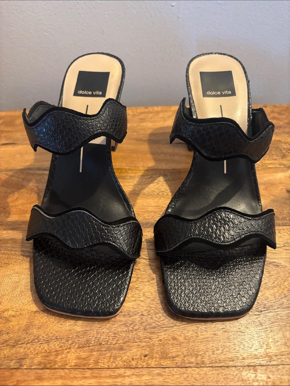 Dolce Vita Black Textured Wavy Strap Mules